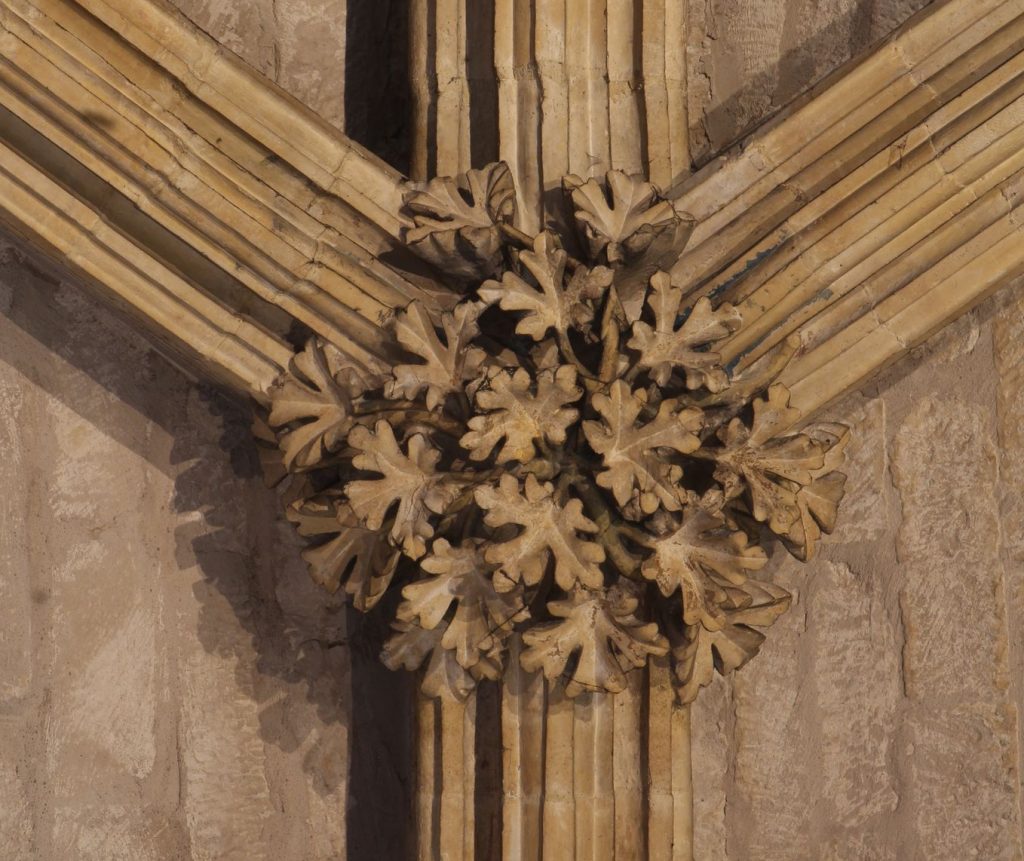 Image of boss in the Angel Choir at Lincoln Cathedral showing field maple foliage