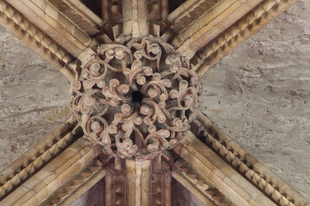 Image of boss in the southernmost bay of the east transept at Lincoln Cathedral