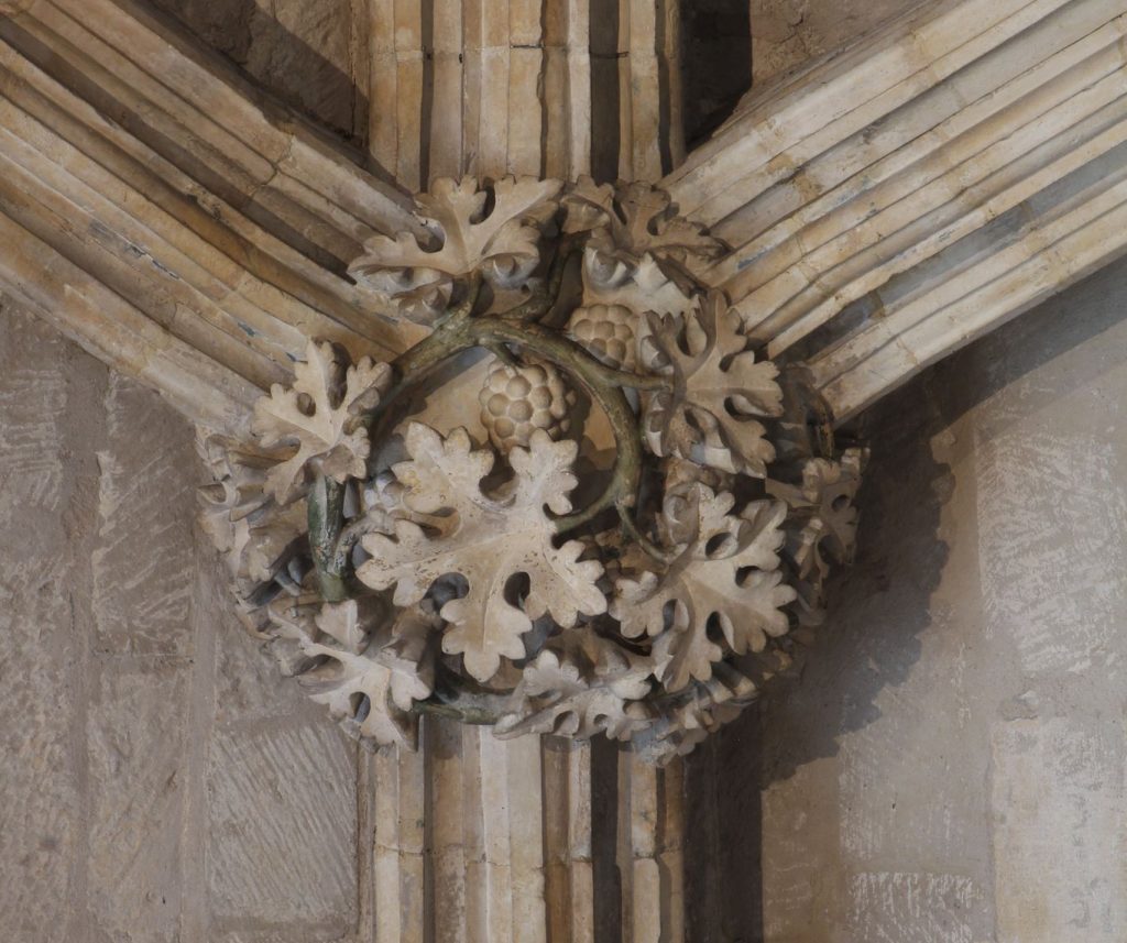 Image of boss in the Angel Choir at Lincoln Cathedral showing vines