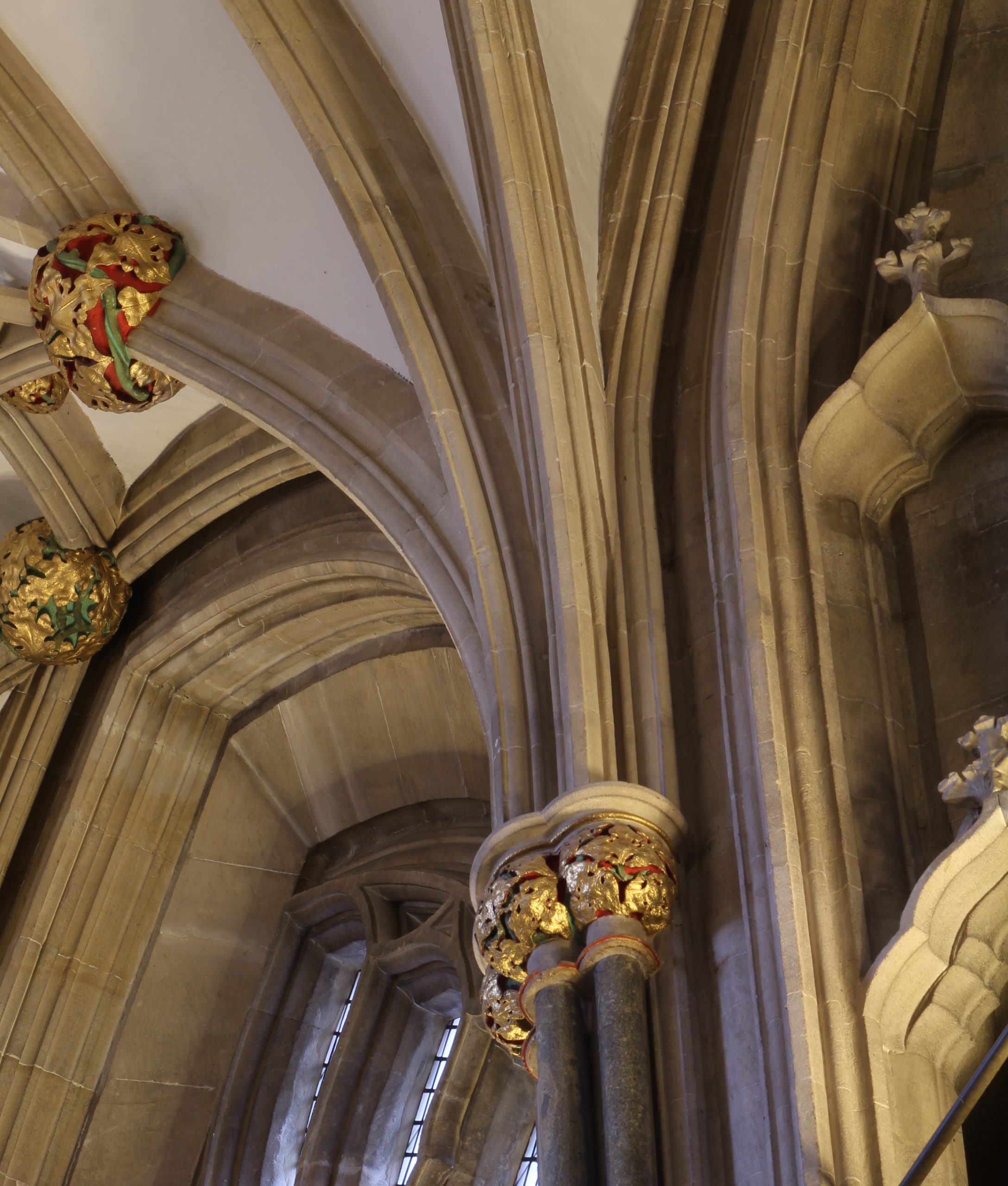 Image of stilting at the base of the ribs in the choir vault at Wells Cathedral