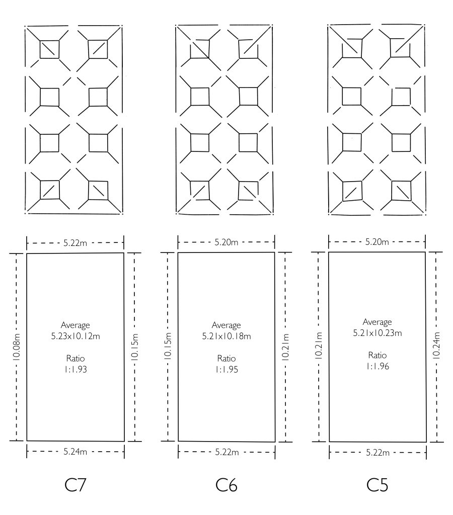 Plan view of wireframe model showing dimensions of the bays in the choir at Wells Cathedral