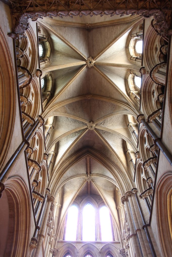 Image of the east transept vault at Lincoln Cathedral, south arm, looking south