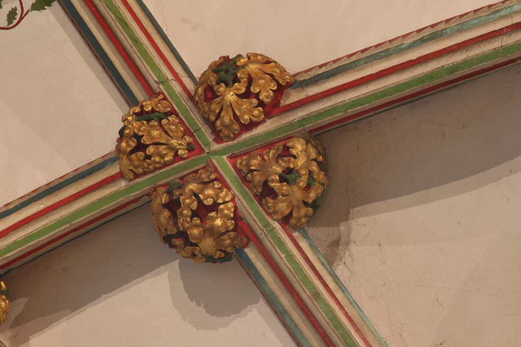 Image of bosses from the crossing points between liernesin the Lady Chapel at Wells Cathedral