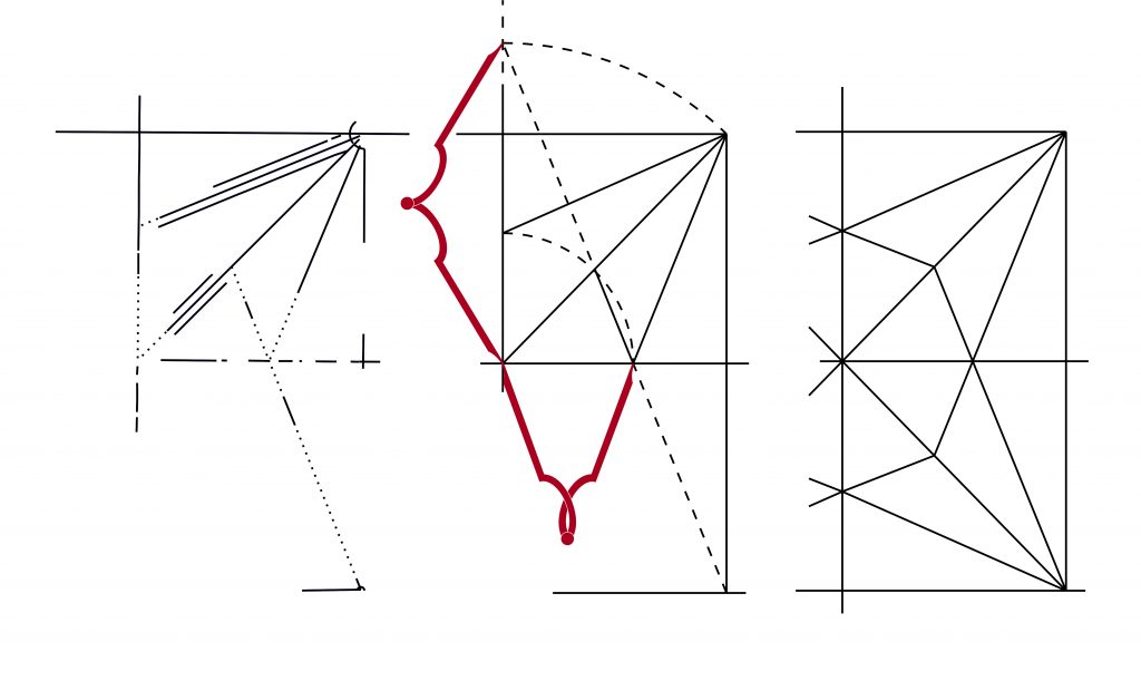 Diagram of design process for the east walk of Wells Cathedral Cloister on the Tracing Floor above the north porch in the cathedral church