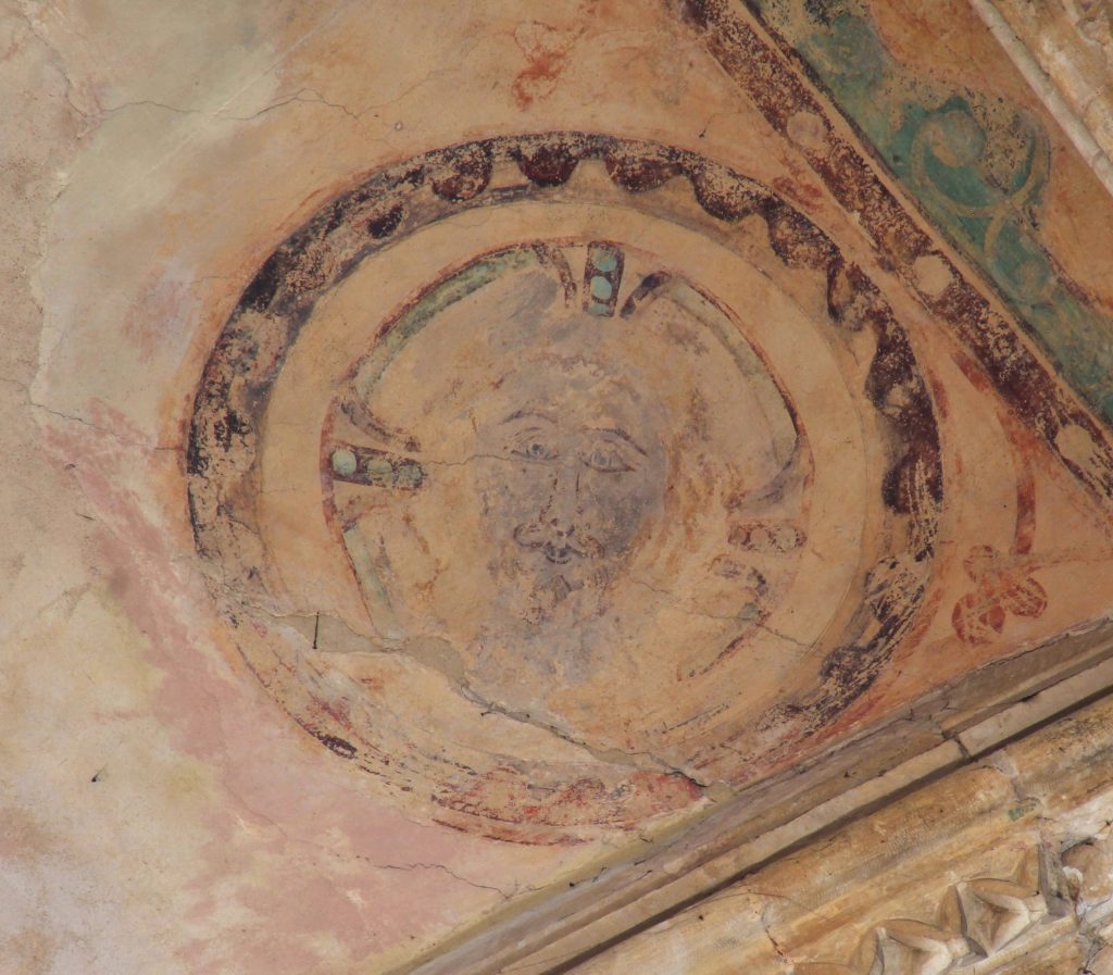 Image of painting adjoining the central boss in south transept at Lincoln, showing Christ in a roundel