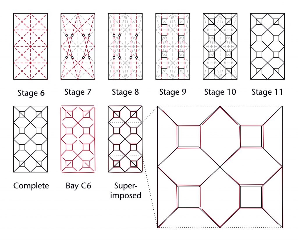 Diagram for rejected design process for setting out the vault plan of the choir at Wells Cathedral