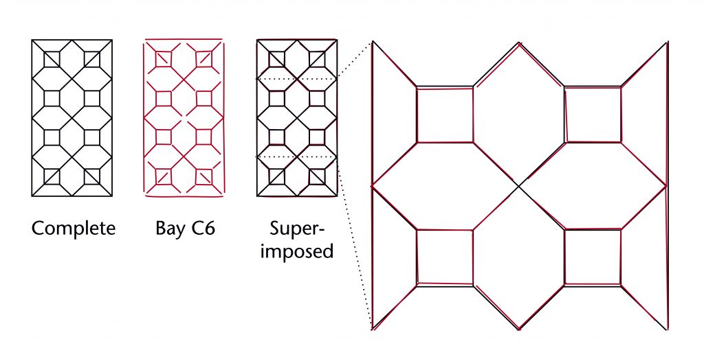 Comparison of design hypothesis to traced data for the vault plan of the choir at Wells Cathedral