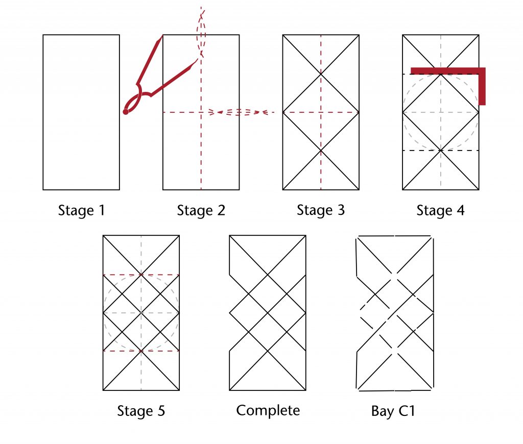 Image of step-by-step design process for the plan of the vaults in the Lady Chapel at Ottery St Mary