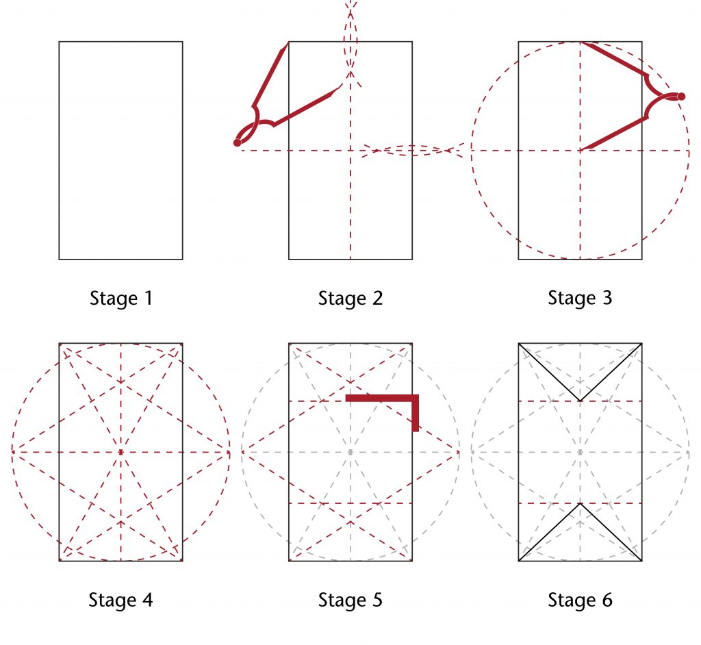 Image of step-by-step process for setting out the vault plan in the choir at Ottery St Mary