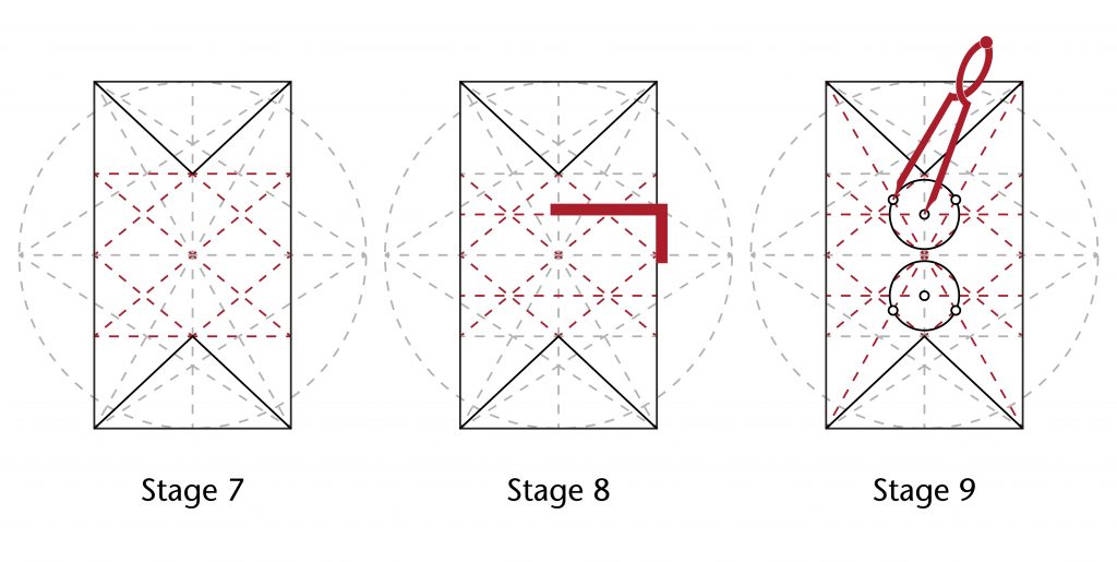 Image of step-by-step process for setting out the vault plan in the choir at Ottery St Mary