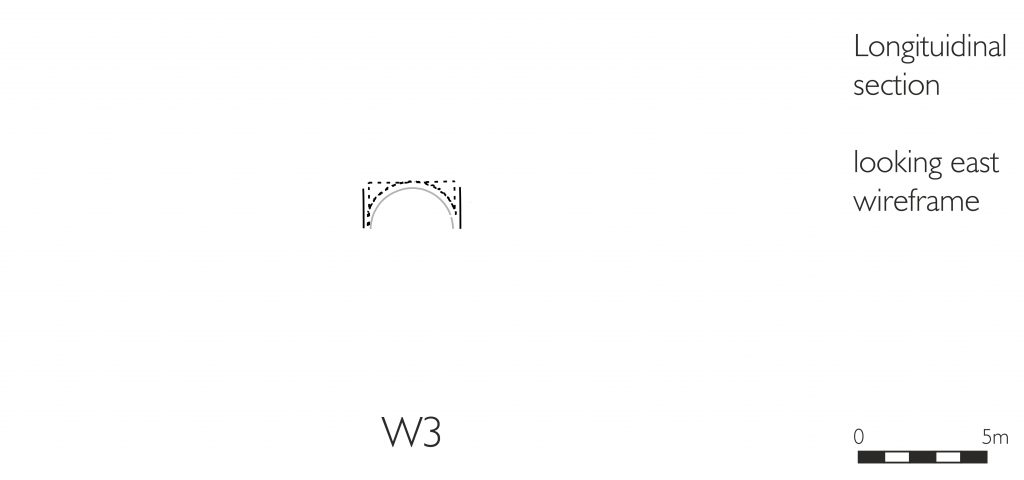 Longitudinal section of wireframe model of medieval groin vault in the West Range at Norton Priory