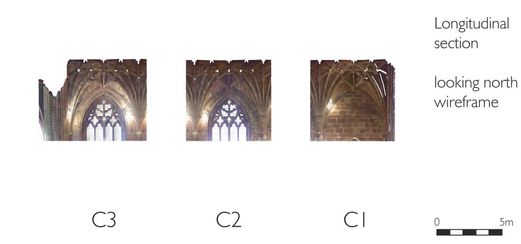 Longitudinal section of mesh model of choir at St Mary’s Church, Nantwich