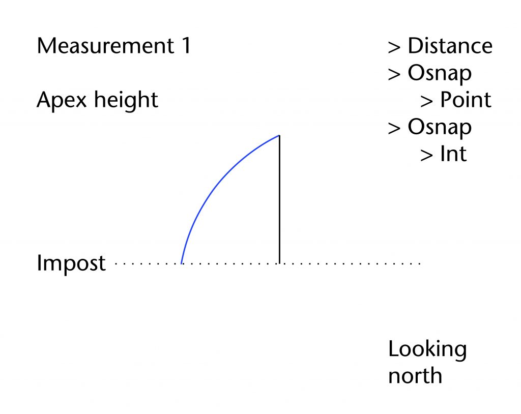 Diagram of apex height measurement showing Rhinoceros commands used in the measuring process