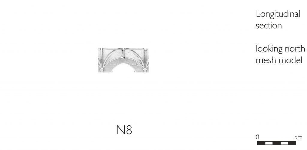 Longitudinal section of mesh model of nave aisles at Tewkesbury Abbey, looking north