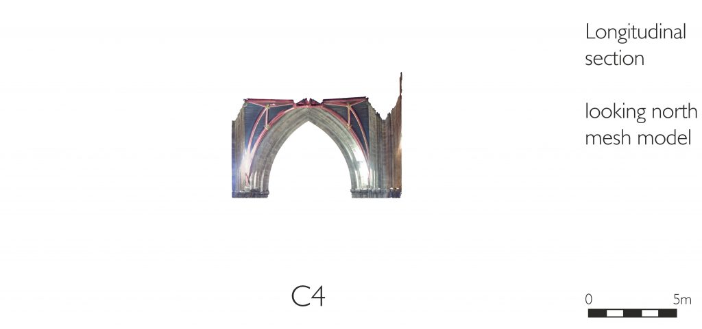 Longitudinal section of mesh model of crossing at St Mary’s Church, Nantwich