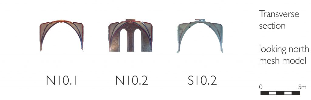 Transverse section of mesh model of transept at Ottery St Mary