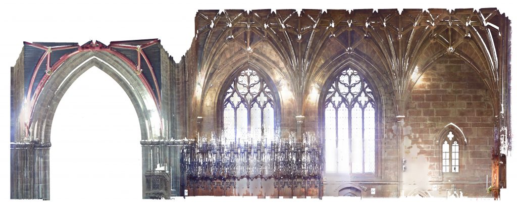 Orthophoto of longitudinal section of St Mary's Church, Nantwich, looking north