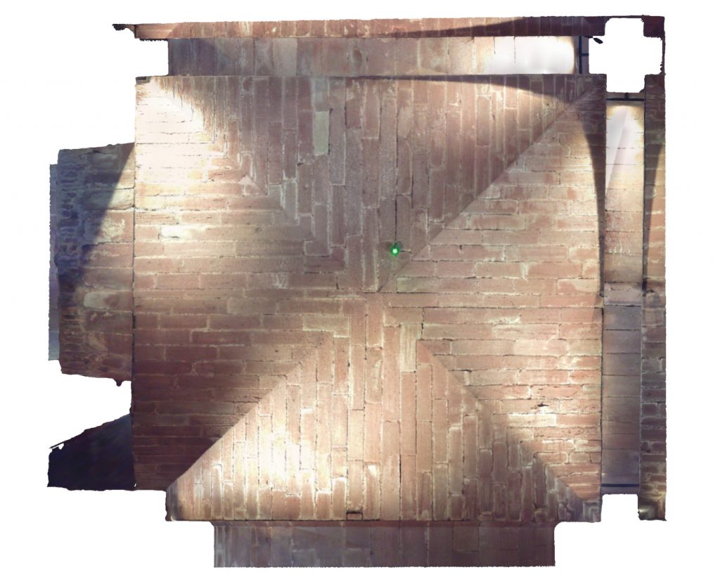 Plan view of mesh model of modern groin vault in West Range at Norton Priory