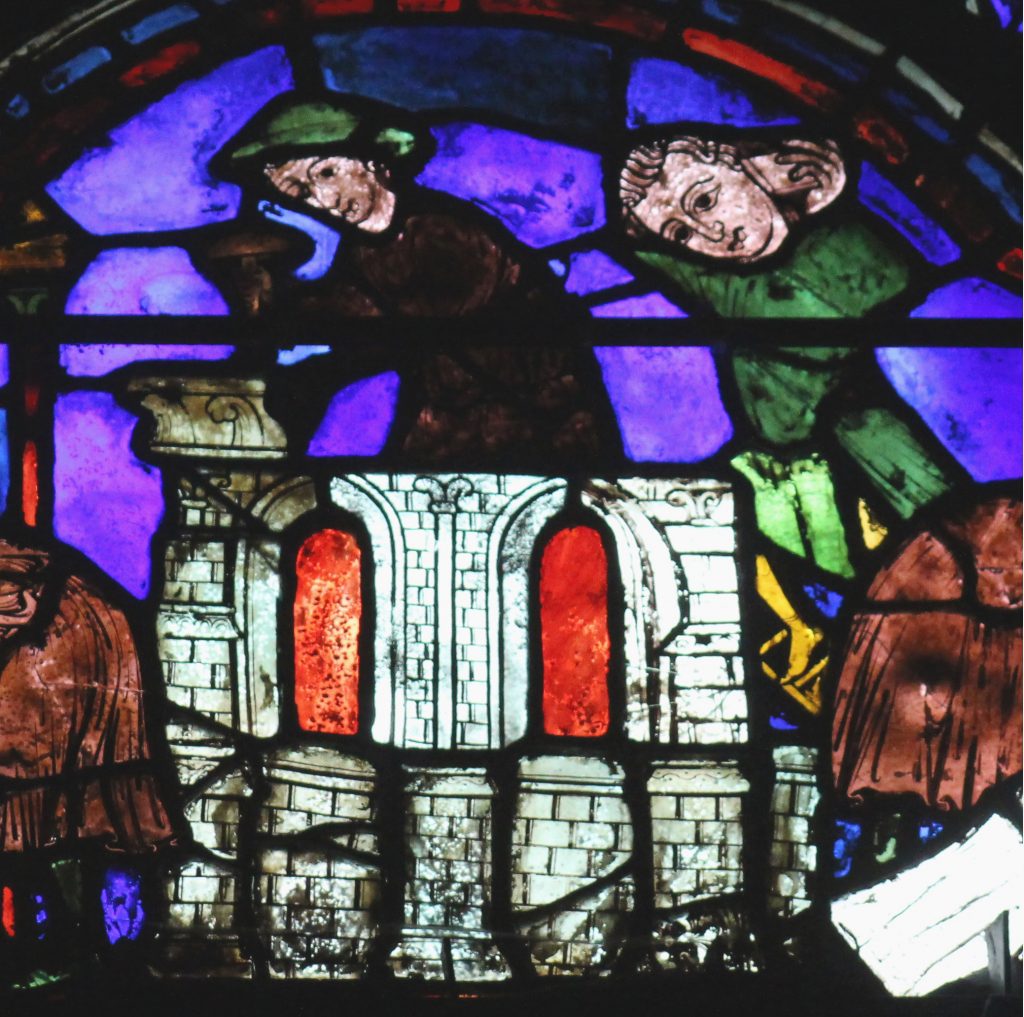 Image of stonelayers at work from the St Cheron Window at Chartres Cathedral