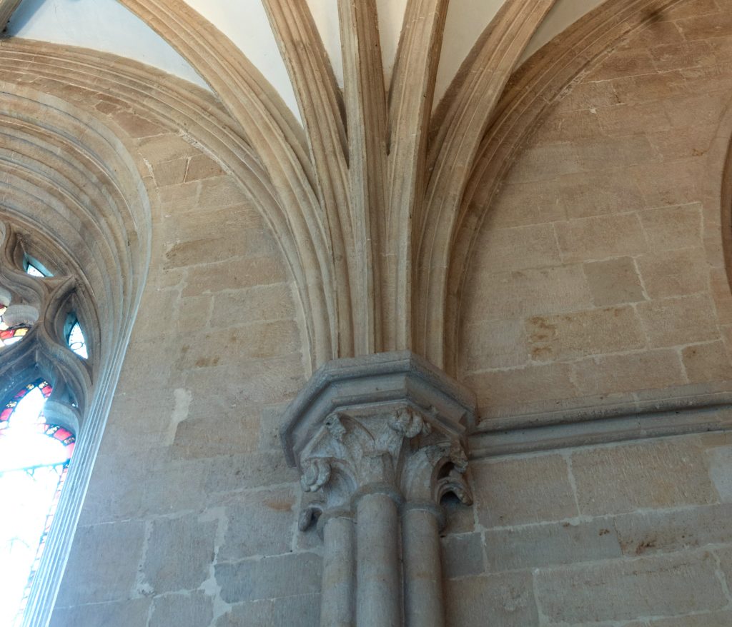 Image of tas-de-charge stones in the south wall of the south choir aisle at Wells Cathedral