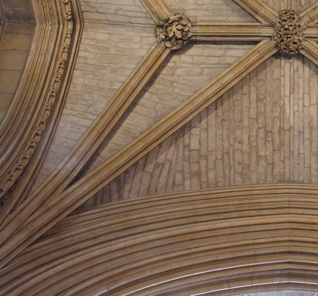 Detail of web masonry showing unconformities from the easternmost bay of the north aisle of the Angel Choir at Lincoln Cathedral