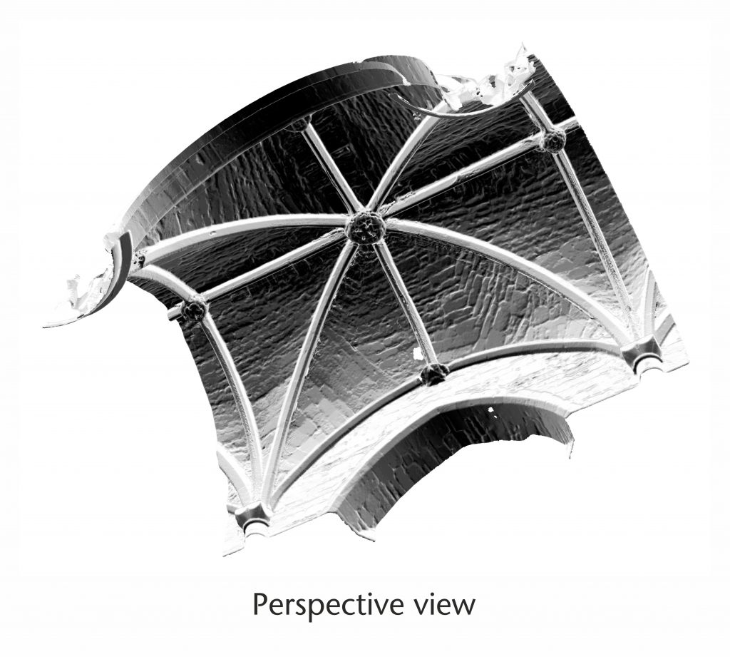 Perspective view of normal vector visualisation for the north nave aisle at Tewkesbury Abbey