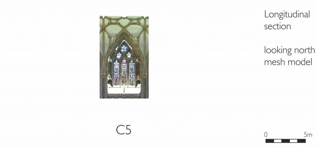 Longitudinal section of mesh model of choir at Wells Cathedral 