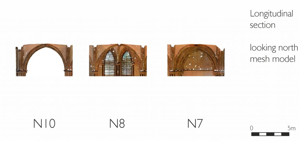 Longitudinal section of mesh model of St Hugh’s Choir aisles at Lincoln Cathedral