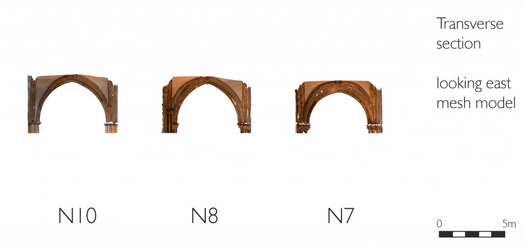 Transverse section of mesh model of St Hugh’s Choir aisles at Lincoln Cathedral