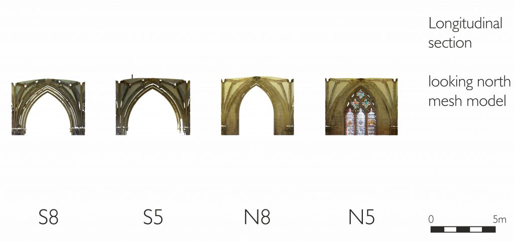 Longitudinal section of mesh model of choir aisles at Wells Cathedral 