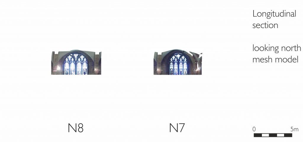 Longitudinal section of mesh model of presbytery ambulatory at Gloucester Cathedral