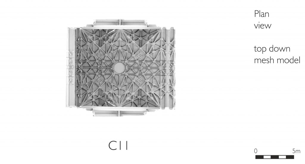 Plan view of mesh model of choir (crossing) at Gloucester Cathedral