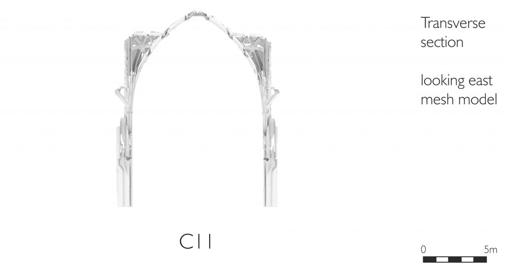 Transverse section of mesh model of choir (crossing) at Gloucester Cathedral
