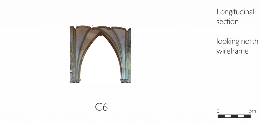 Longitudinal section of mesh model of east crossing  at Lincoln Cathedral