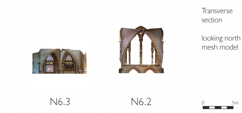 Longitudinal section of mesh model of east transept at Lincoln Cathedral