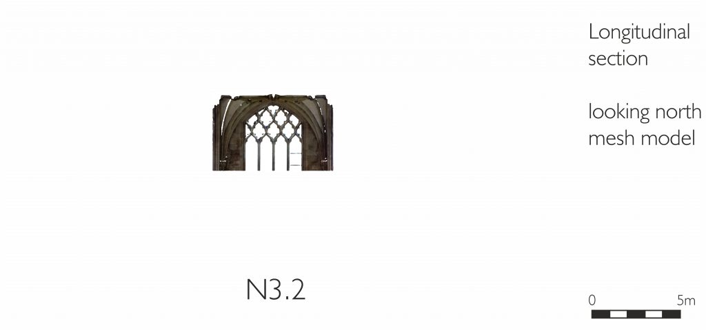 Longitudinal section of mesh model of east transept at Wells Cathedral 