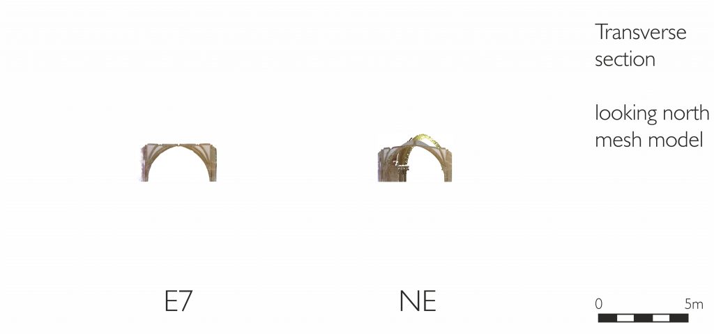 Transverse section of mesh model of east walk of cloister at Wells Cathedral