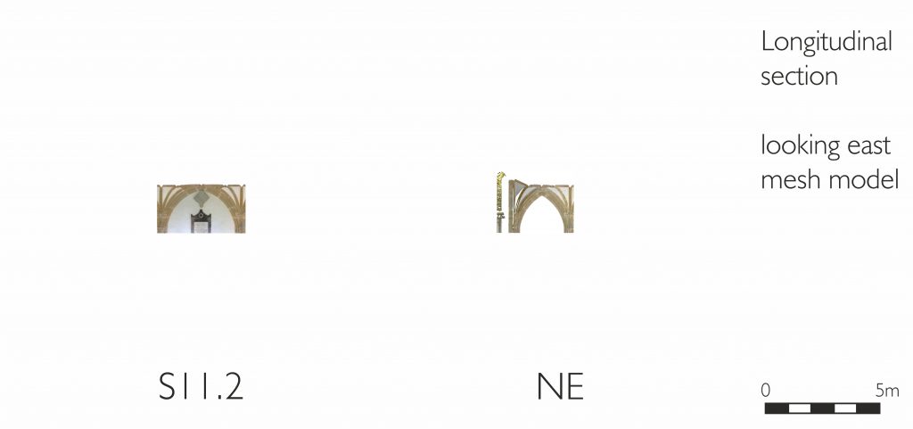 Longitudinal section of mesh model of east walk of cloister at Wells Cathedral