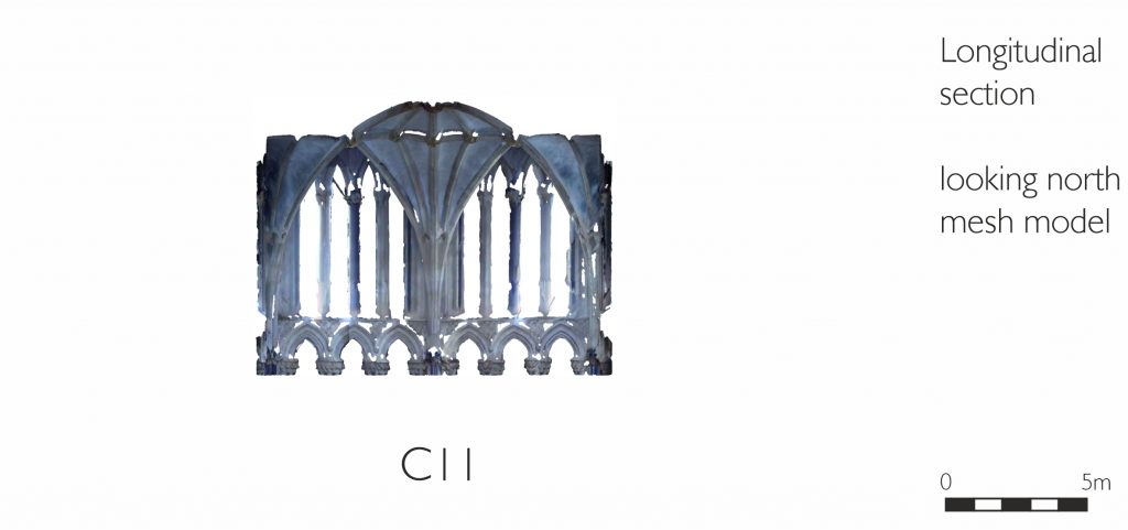 Longitudinal section of mesh model of crossing at Lincoln Cathedral