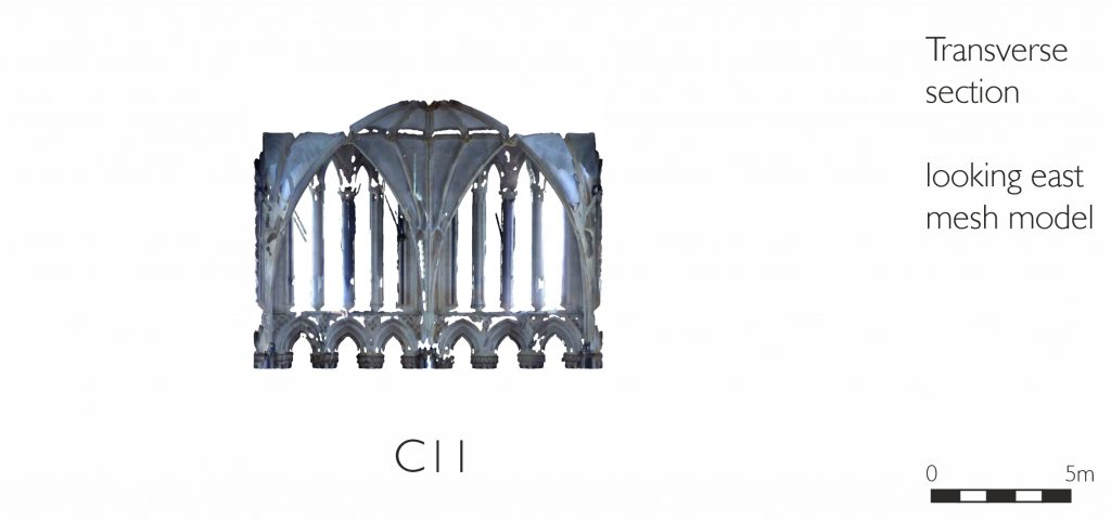 Transverse section of mesh model of crossing at Lincoln Cathedral