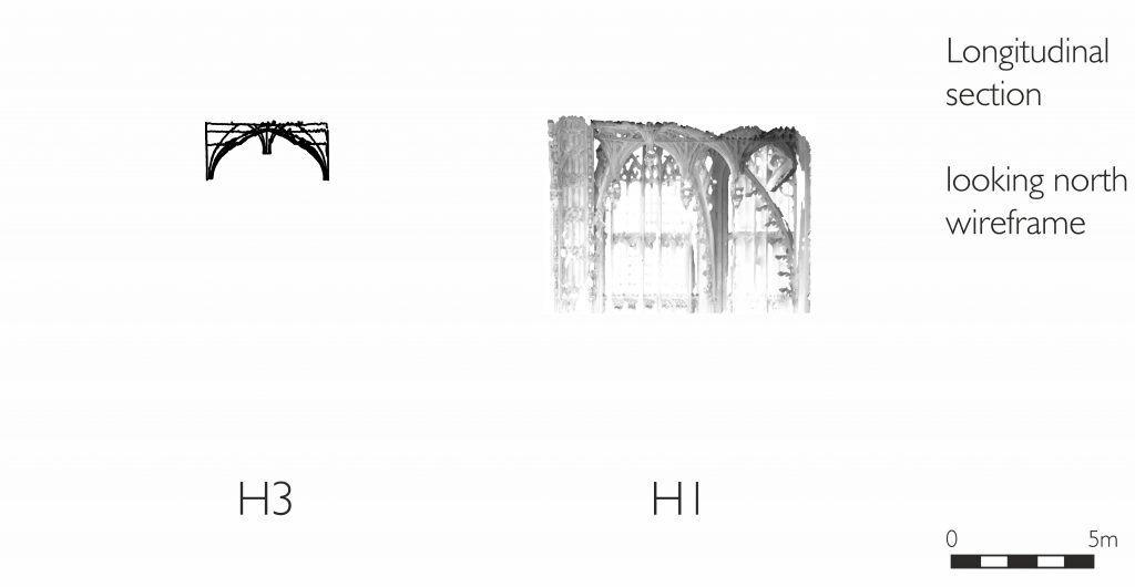 Longitudinal section of wireframe model of the Henry VII Chapel at Westminster Abbey 