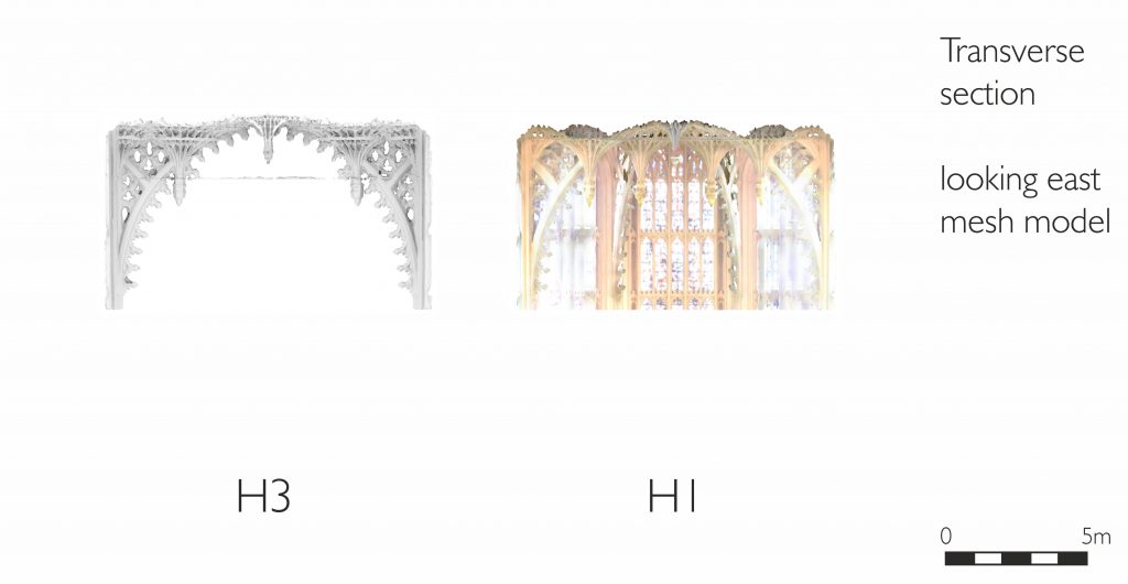 Transverse section of mesh model of the Henry VII Chapel at Westminster Abbey