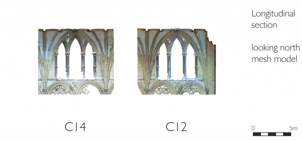 Longitudinal section of mesh model of nave at Lincoln Cathedral