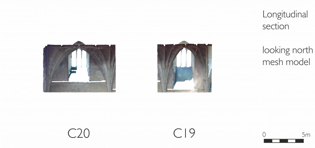 Longitudinal section of mesh model of nave at Gloucester Cathedral