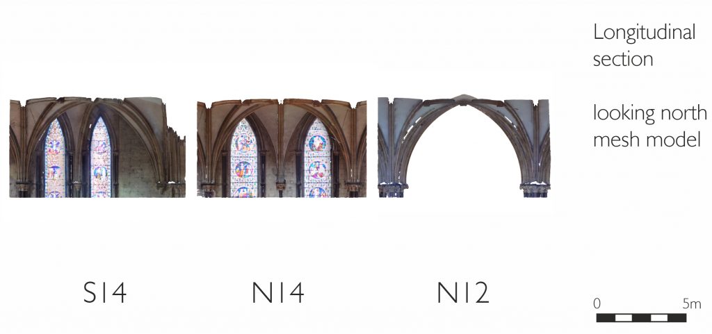 Longitudinal section of mesh model of nave aisles at Lincoln Cathedral