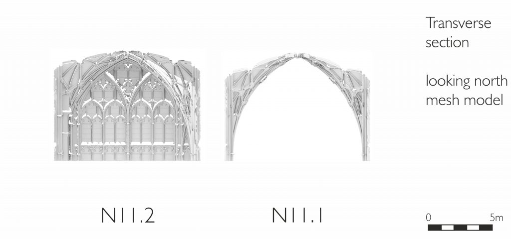 Transverse section of mesh model of north transept at Gloucester Cathedral