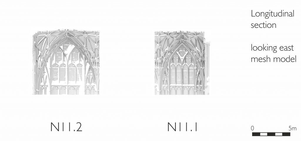 Longitudinal section of mesh model of north transept at Gloucester Cathedral