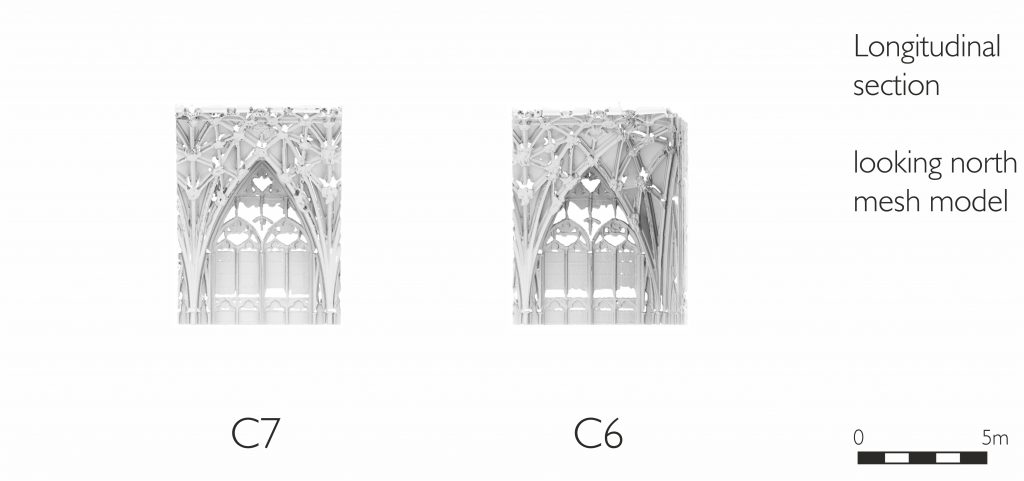 Longitudinal section of mesh model of presbytery at Gloucester Cathedral