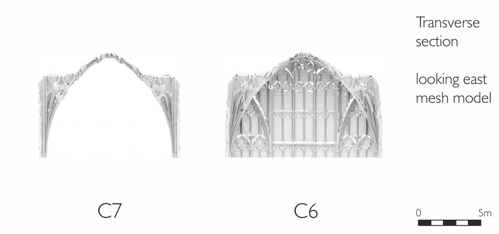 Transverse section of mesh model of presbytery at Gloucester Cathedral