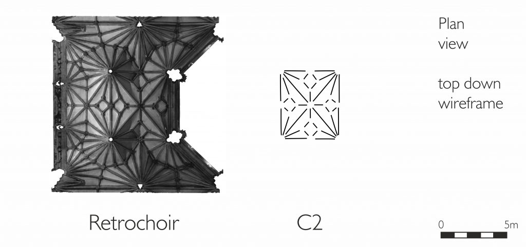 Plan view of wireframe model of retrochoir at Wells Cathedral